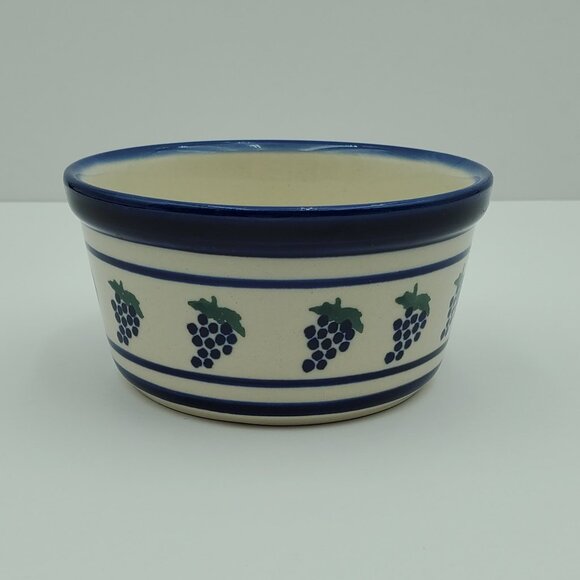 Polish Pottery Grapes Bowl Blue Bands Grape Blueberry Soup Cereal Bowl - Picture 1 of 9